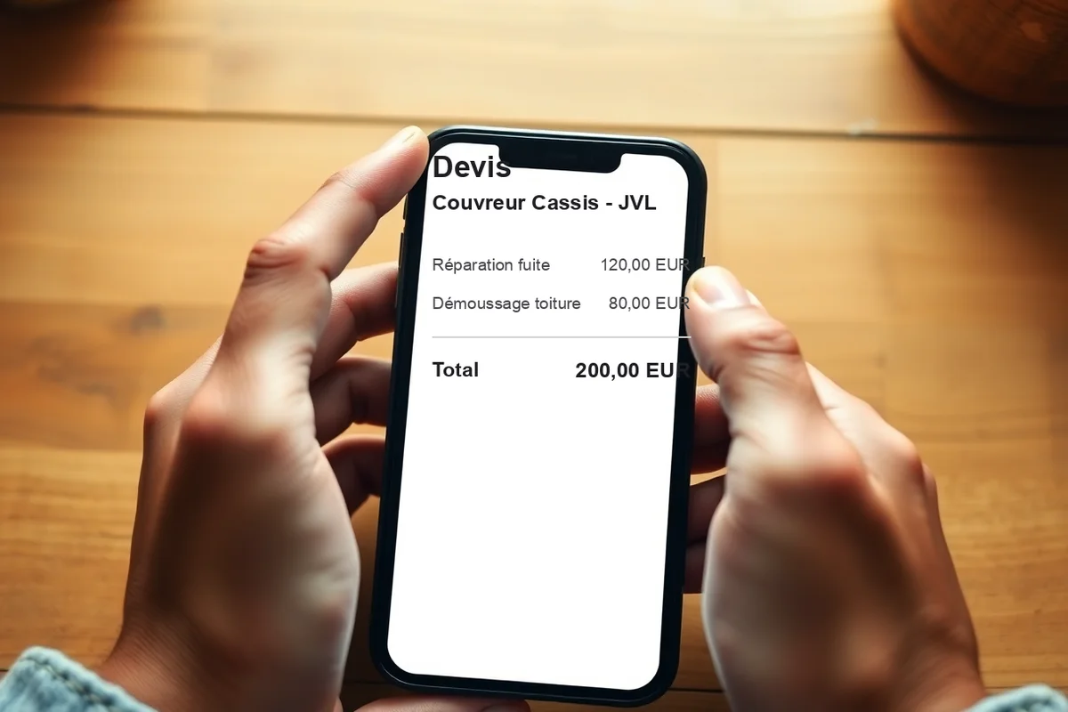 Devis couvreur à Cassis détaillé et transparent affiché sur smartphone
